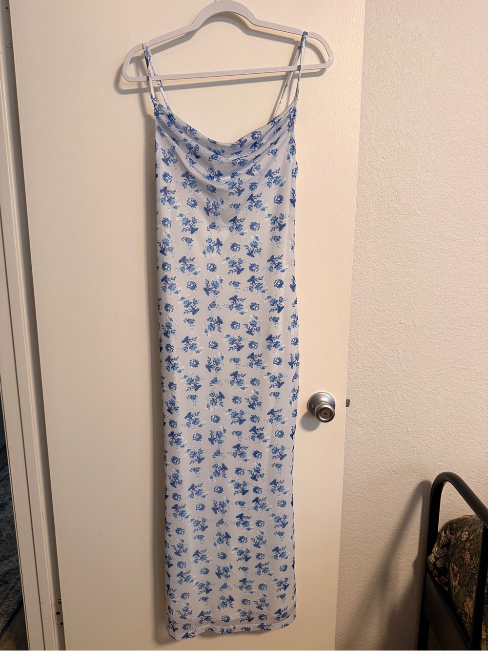 Blue Floral Cowl Neck Midi Dress